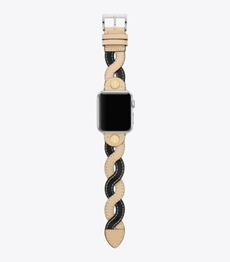 Braided Band For Apple Watch®, Cream/Black Leather, 38 Mm – 40 Mm