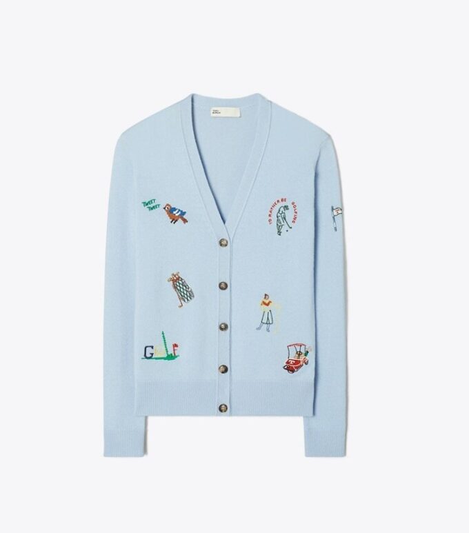 Cashmere Embroidered Golf Cardigan Cashmere Embroidered Golf Cardigan