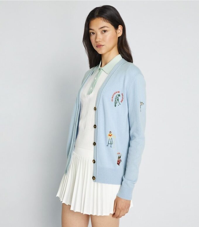 Cashmere Embroidered Golf Cardigan Cashmere Embroidered Golf Cardigan
