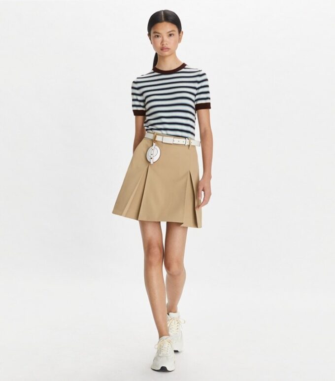 Cashmere Striped Short-Sleeve Tennis Sweater Cashmere Striped Short-Sleeve Tennis Sweater