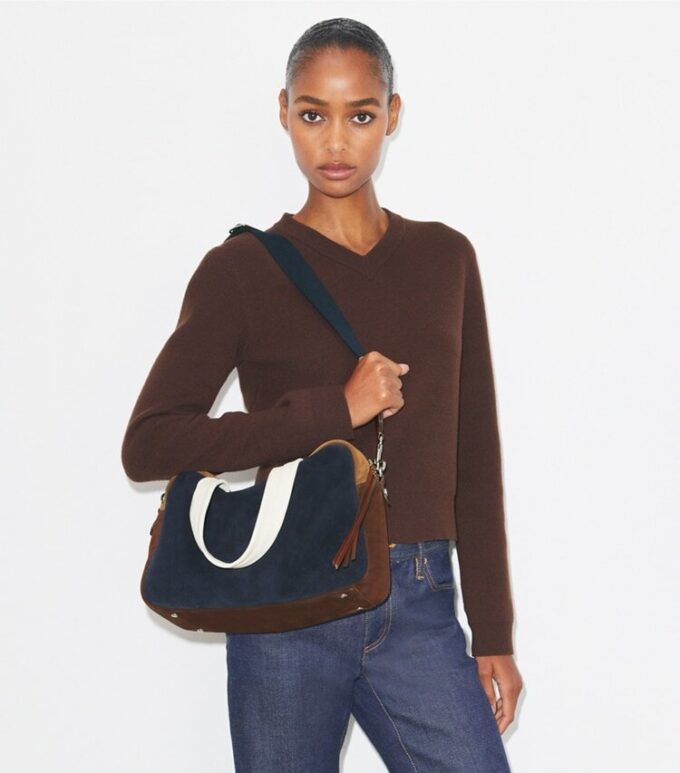 Colorblock Suede Satchel