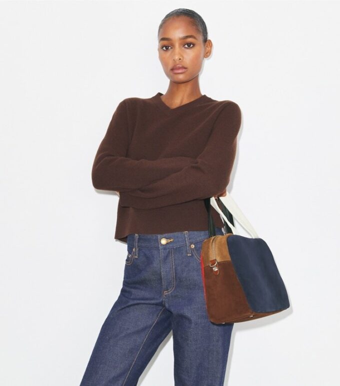 Colorblock Suede Satchel