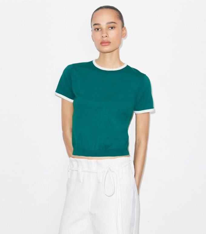 Contrast-Trim Short-Sleeve Sweater Contrast-Trim Short-Sleeve Sweater