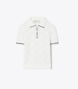 Cotton Logo Lace Polo Top