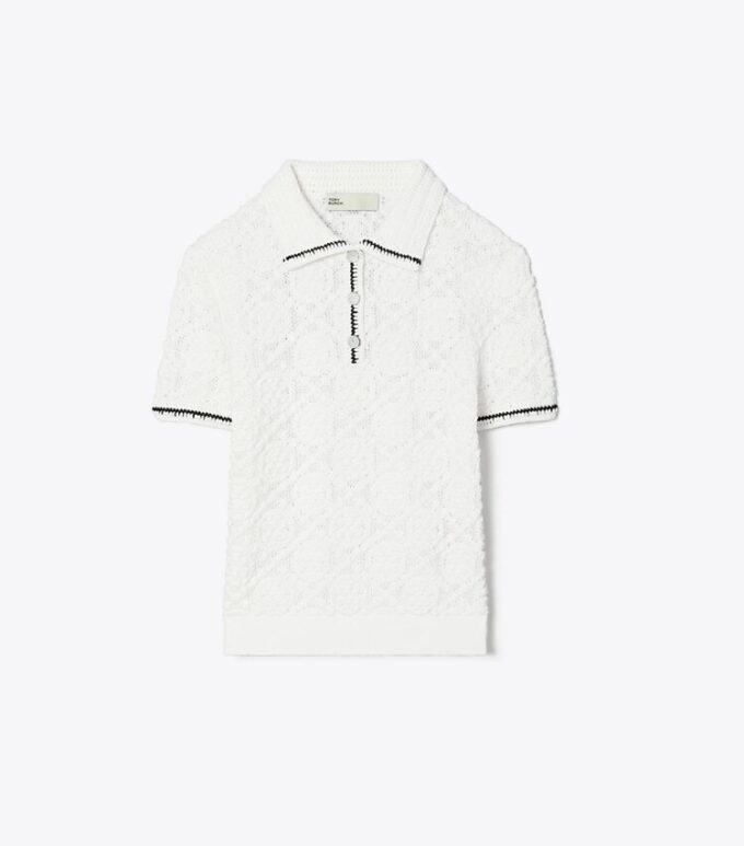 Cotton Logo Lace Polo Top Cotton Logo Lace Polo Top