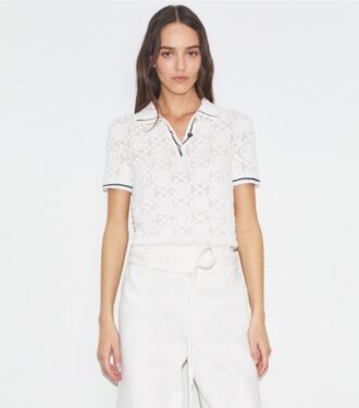 Cotton Logo Lace Polo Top