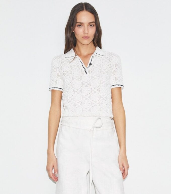 Cotton Logo Lace Polo Top Cotton Logo Lace Polo Top