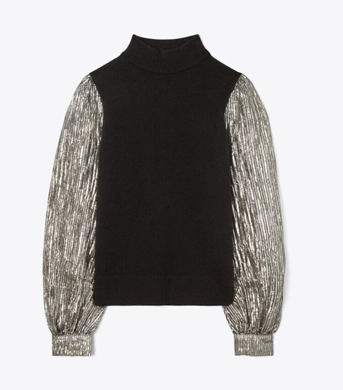 Crinkle Stripe Lamé Sleeve Sweater Crinkle Stripe Lamé Sleeve Sweater