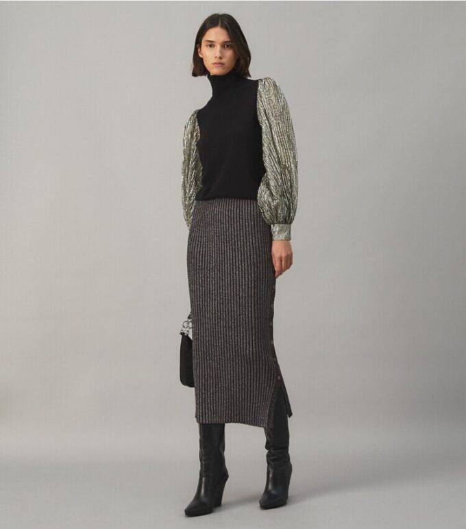 Crinkle Stripe Lamé Sleeve Sweater Crinkle Stripe Lamé Sleeve Sweater