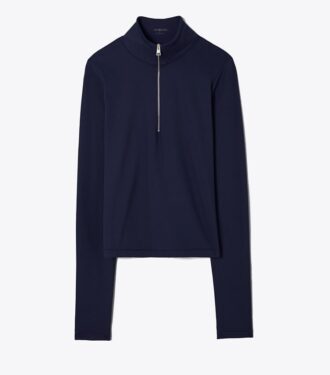 Cropped Half-Zip Long-Sleeve Top