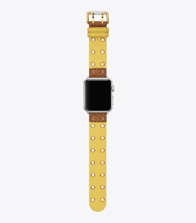 Double Rivets Band For Apple Watch®, Yellow Leather Double Rivets Band For Apple Watch®, Yellow Leather