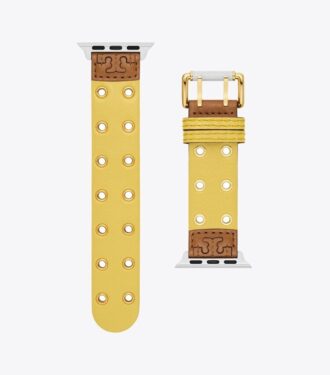 Double Rivets Band For Apple Watch®, Yellow Leather
