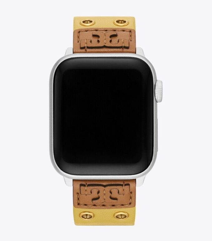 Double Rivets Band For Apple Watch®, Yellow Leather Double Rivets Band For Apple Watch®, Yellow Leather