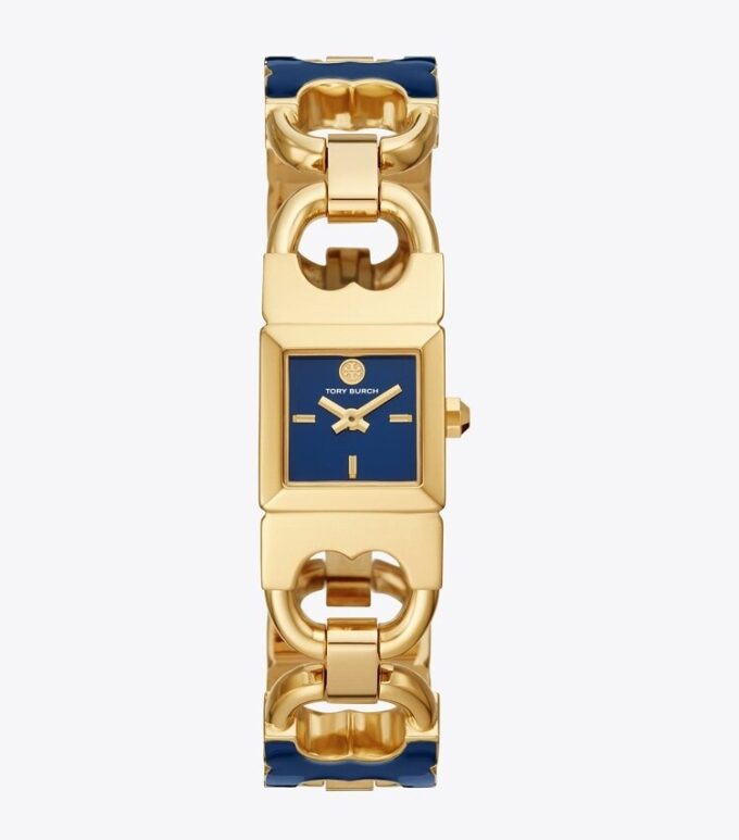 Double T Link Watch, Gold-Tone Stainless Steel/Navy