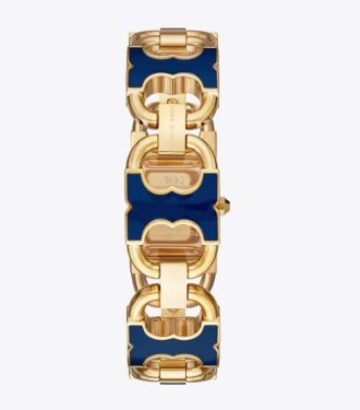 Double T Link Watch, Gold-Tone Stainless Steel/Navy