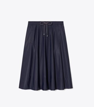 Drawstring Nylon Midi Skirt