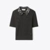 Embellished Collar Short-Sleeve Top