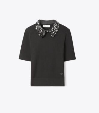 Embellished Collar Short-Sleeve Top Embellished Collar Short-Sleeve Top