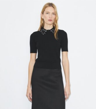 Embellished Collar Short-Sleeve Top Embellished Collar Short-Sleeve Top