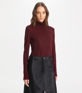 Embellished Viscose Jersey Turtleneck