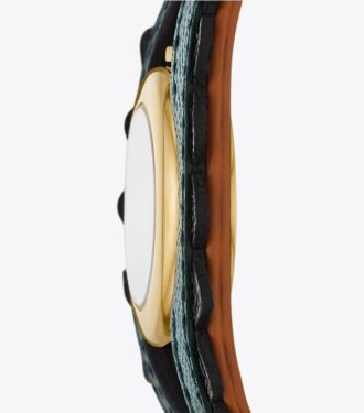 Evil Eye Bangle Watch, Luggage Leather/Green, 27 Mm