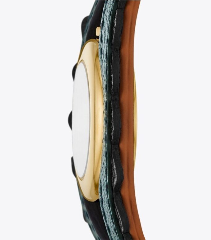 Evil Eye Bangle Watch, Luggage Leather/Green, 27 Mm