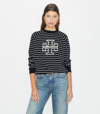 French Terry Striped Logo Crew