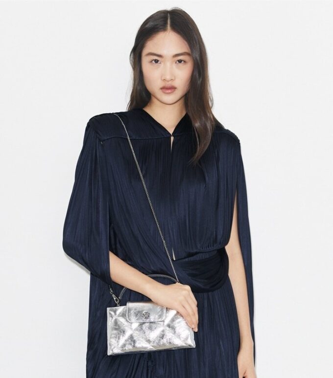 Kira Diamond Quilt Metallic Top-Handle Bag