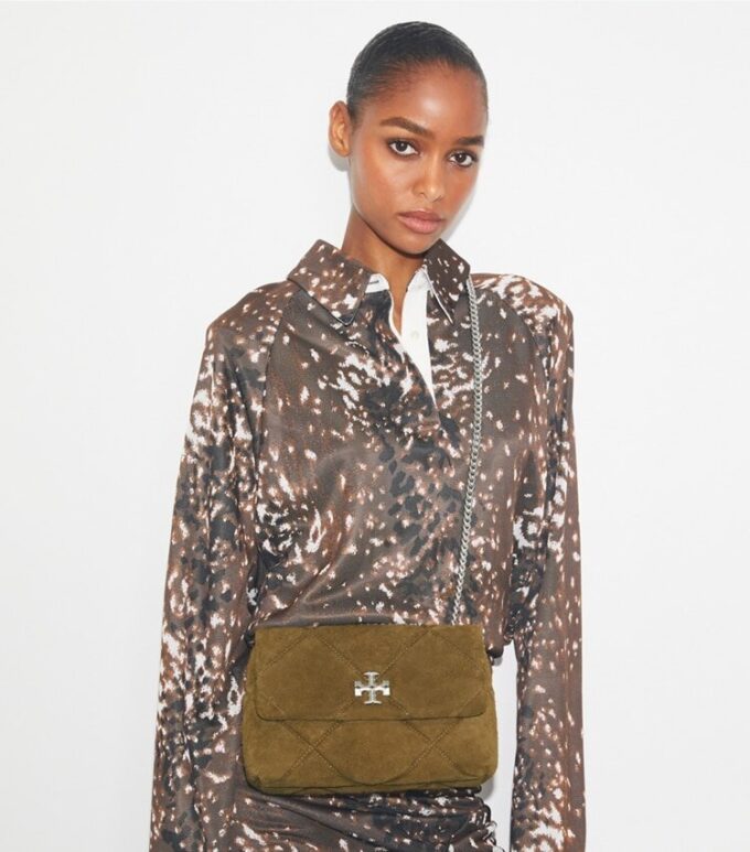 Kira Diamond Quilt Suede Shoulder Bag