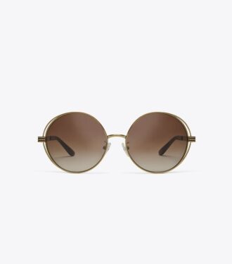 Kira Stripe Open-Wire Round Sunglasses