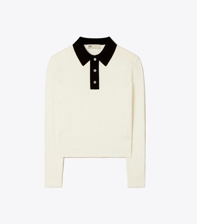 Long-Sleeve Cotton Pointelle Polo