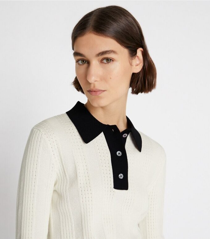 Long-Sleeve Cotton Pointelle Polo