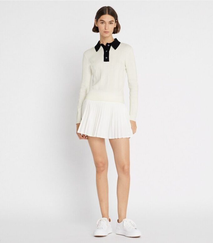 Long-Sleeve Cotton Pointelle Polo