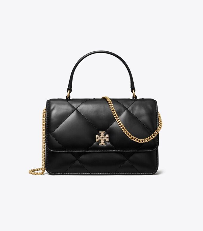 Mini Kira Diamond Quilt Pavé Logo Top-Handle Crossbody