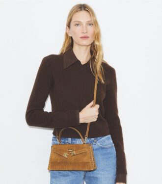 Mini Lee Radziwill Suede Fringe Top-Handle Bag