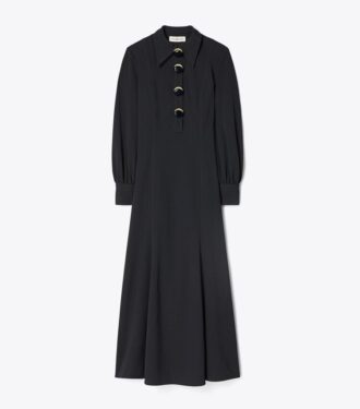 Multi-Button Crepe Shirtdress