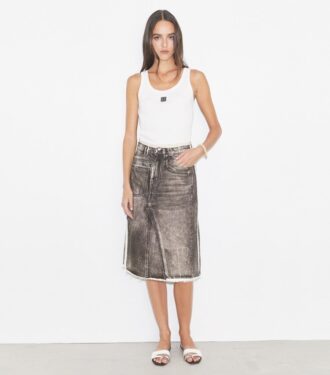 Overprinted Deconstructed Denim Skirt
