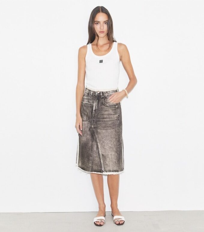 Overprinted Deconstructed Denim Skirt Overprinted Deconstructed Denim Skirt