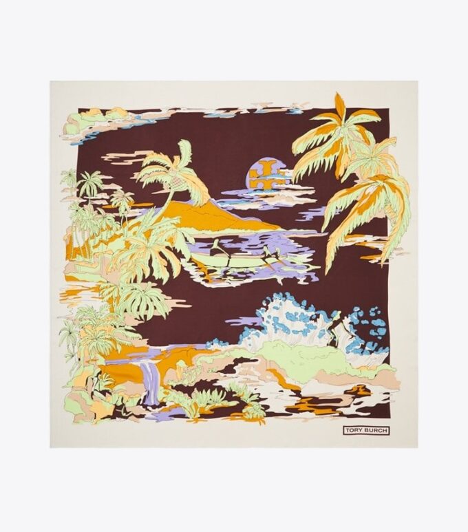 Palm Tree Postcard Oversized Silk Square Scarf Palm Tree Postcard Oversized Silk Square Scarf