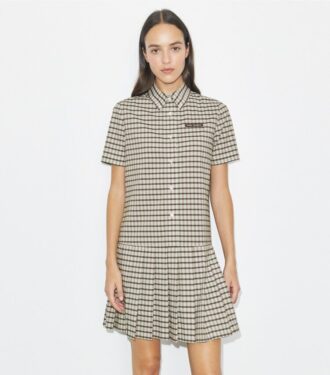 Plaid Drop-Waist Pleated Golf Dress