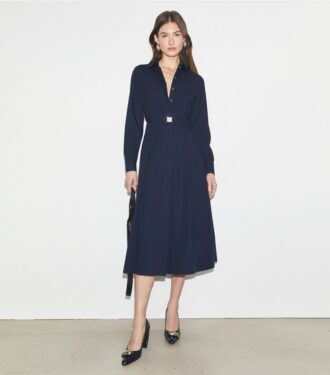 Pleated Cotton Shirtdress