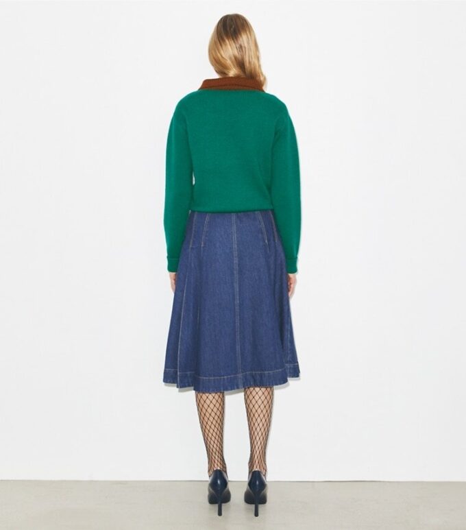 Pleated Denim Skirt