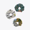 Printed Embellished Silk Scrunchies, Set Of 3