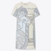 Printed Silk Front T-Shirt Dress