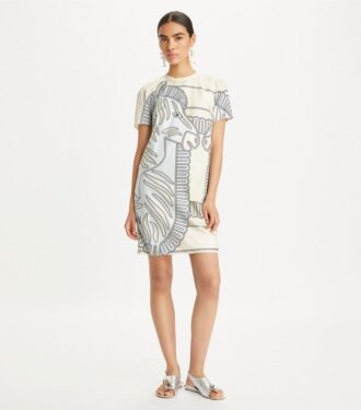 Printed Silk Front T-Shirt Dress