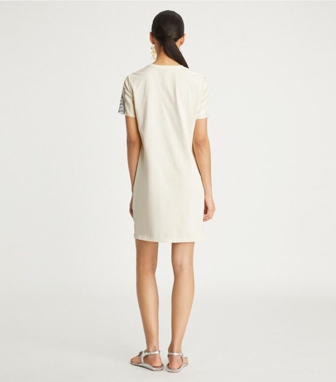 Printed Silk Front T-Shirt Dress
