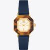 Sawyer Octagonal Watch, Navy Leather/Gold-Tone Stainless Steel, 28 X 32mm
