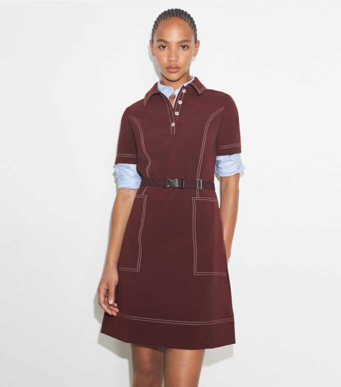 Short-Sleeve Pick Stitch Golf Dress
