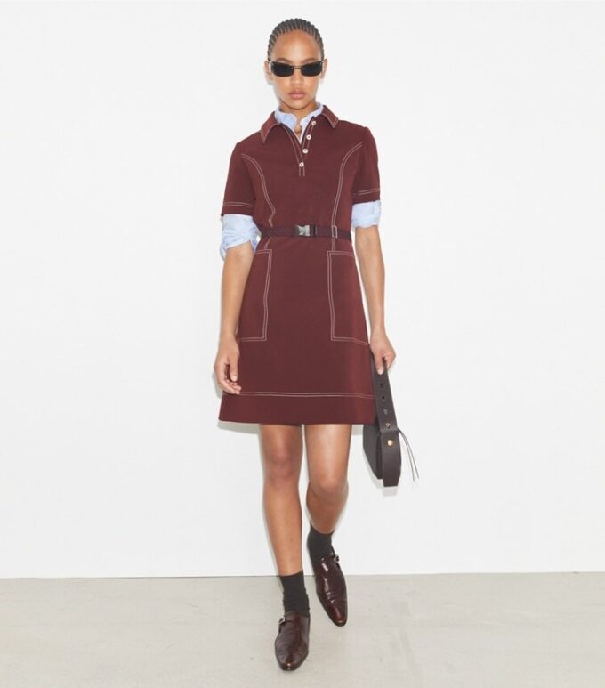 Short-Sleeve Pick Stitch Golf Dress