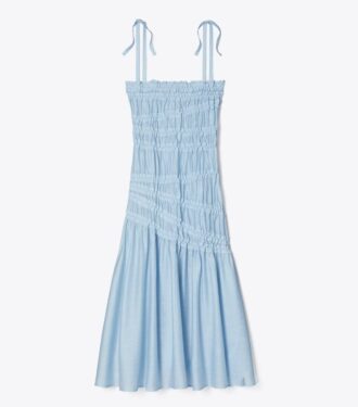 Shoulder Tie Smocked Viscose Dress